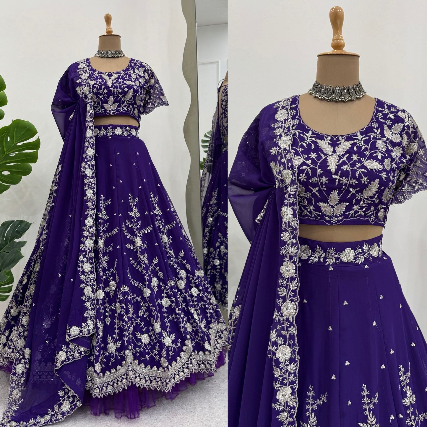 Wedding Wear Purple Embroidered Lehenga Choli