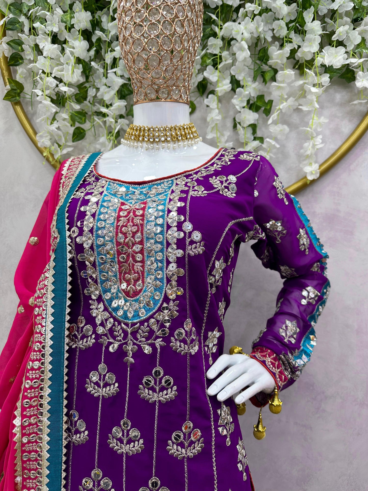 Purple Color Georgette Heavy Work Stitched Sharara Suit Set