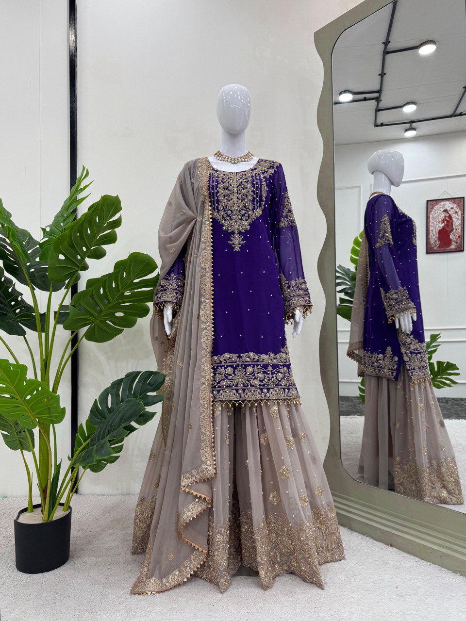 Purple Color Georgette Full Stiched Sharara Suit
