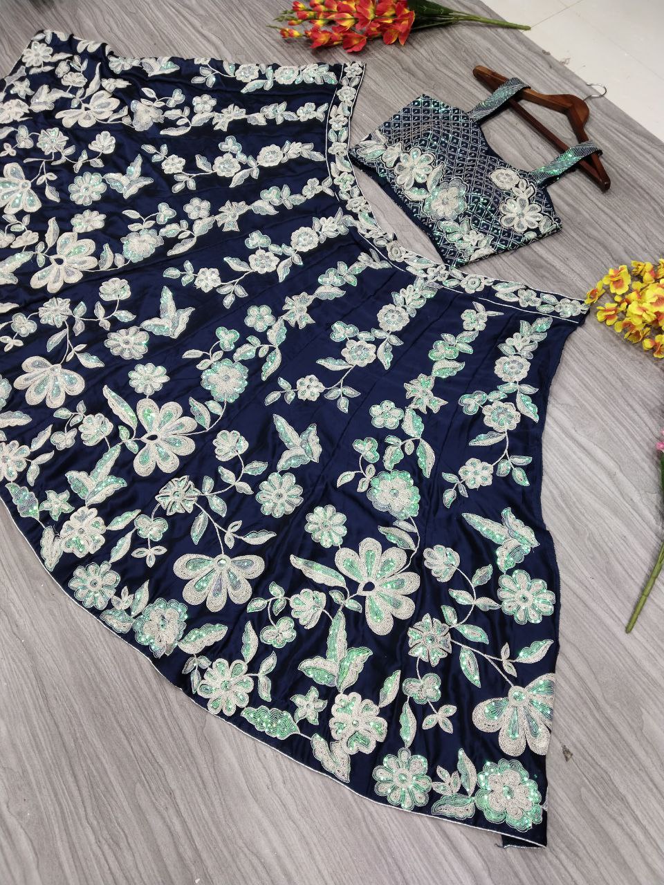 Blue Color Georgette Rainbow Sequence Work Lehenga Choli