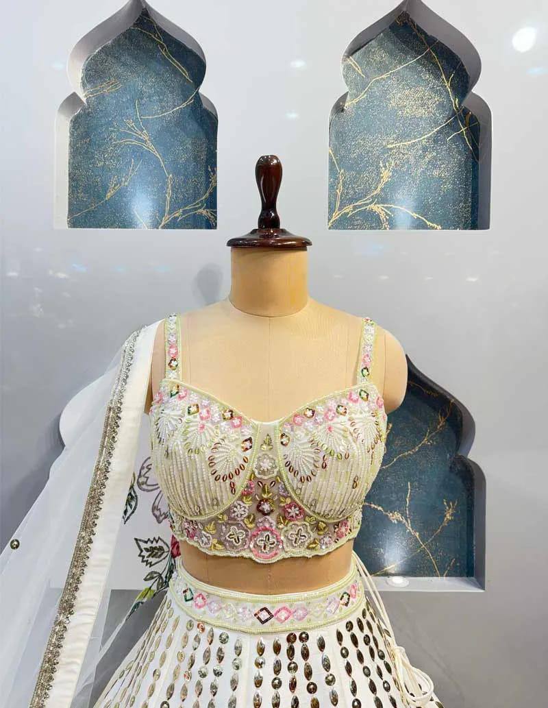 Function Wear Georgette Real Mirror Work Embroidered Lehenga Choli