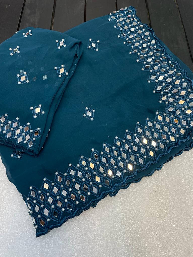 Real Mirror Work Georgette Saree Blouse