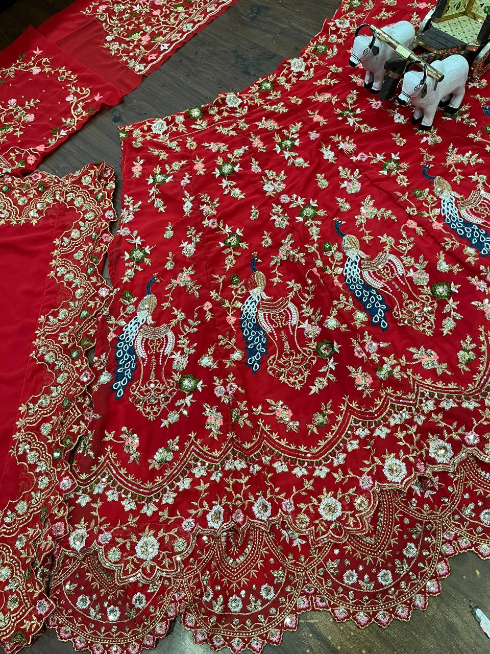 Bridal Wear Red Georgette Heavy Embroidered Semi Stitched Lehenga Choli