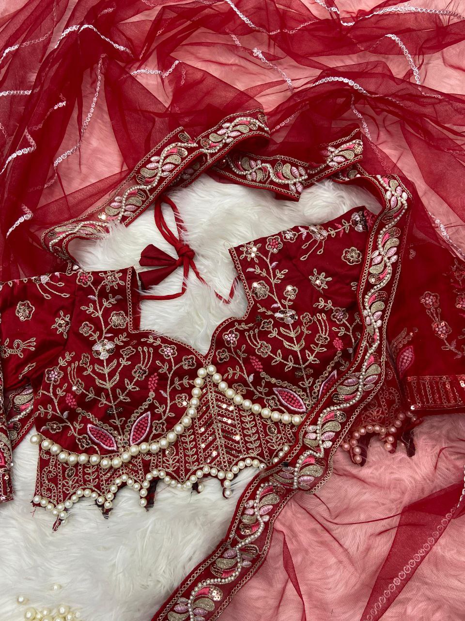 Sky Color Soft Net Saree With Heavy Pearl Work Blouse