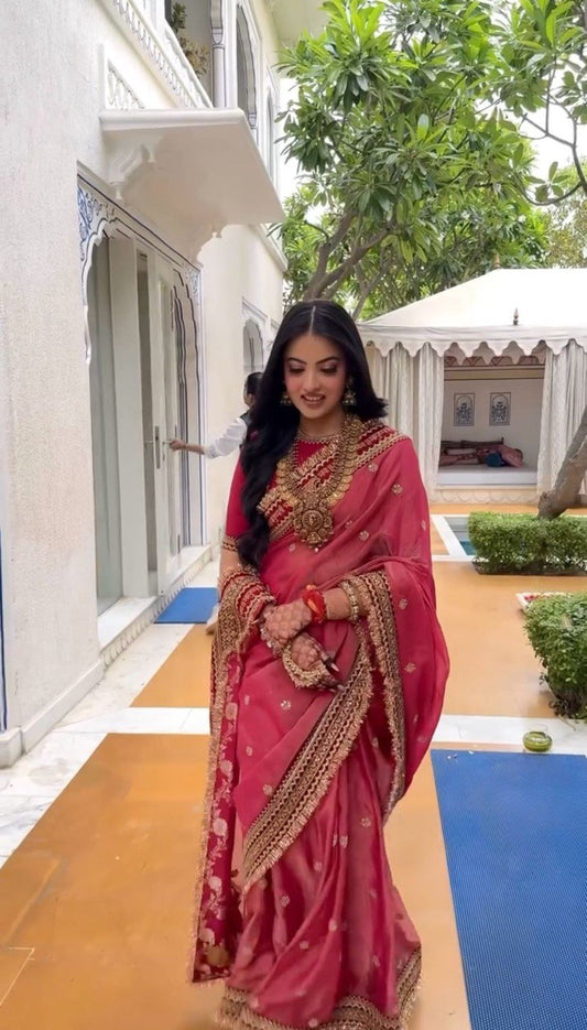 Latest Red Saree Twil Net And Mono Benglori Silk