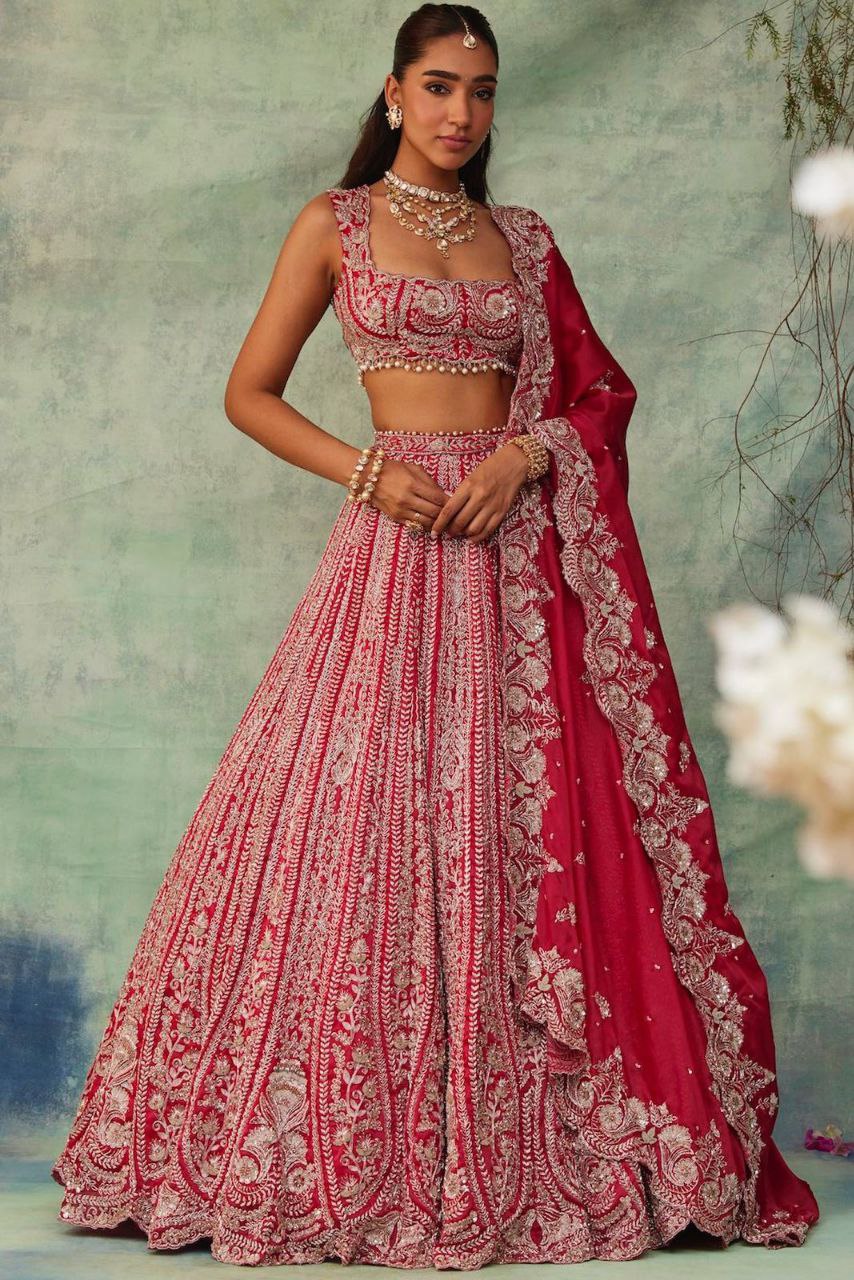 Wedding Wear Red Silk Heavy Embroidered Lehenga Choli