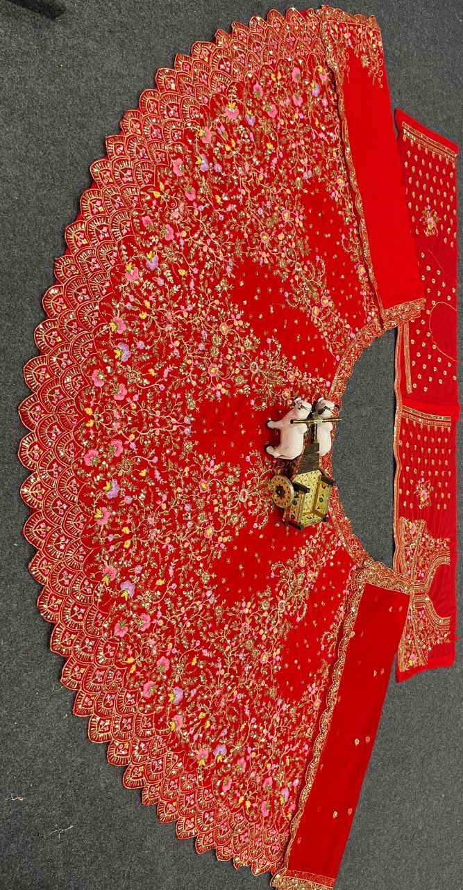 Red Color Georgette Wedding Wear Lehenga Choli