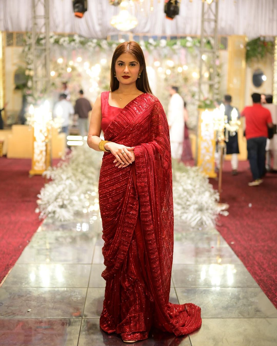 Red color Georgette Sequence Work Saree Blouse