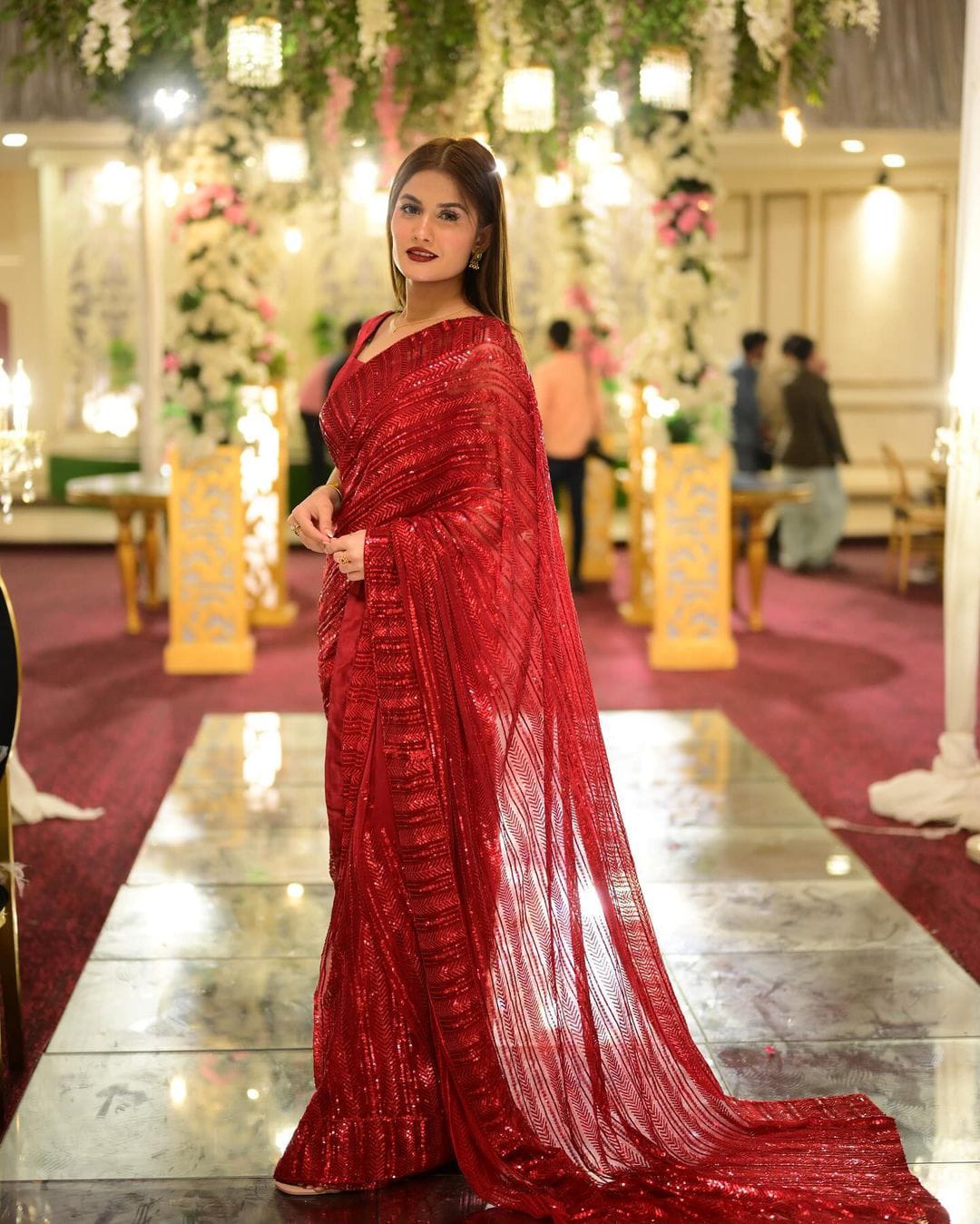 Red color Georgette Sequence Work Saree Blouse