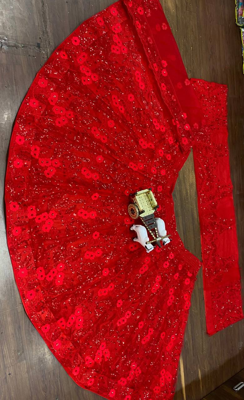 Red Color Soft Net Embroidered Lehenga Choli