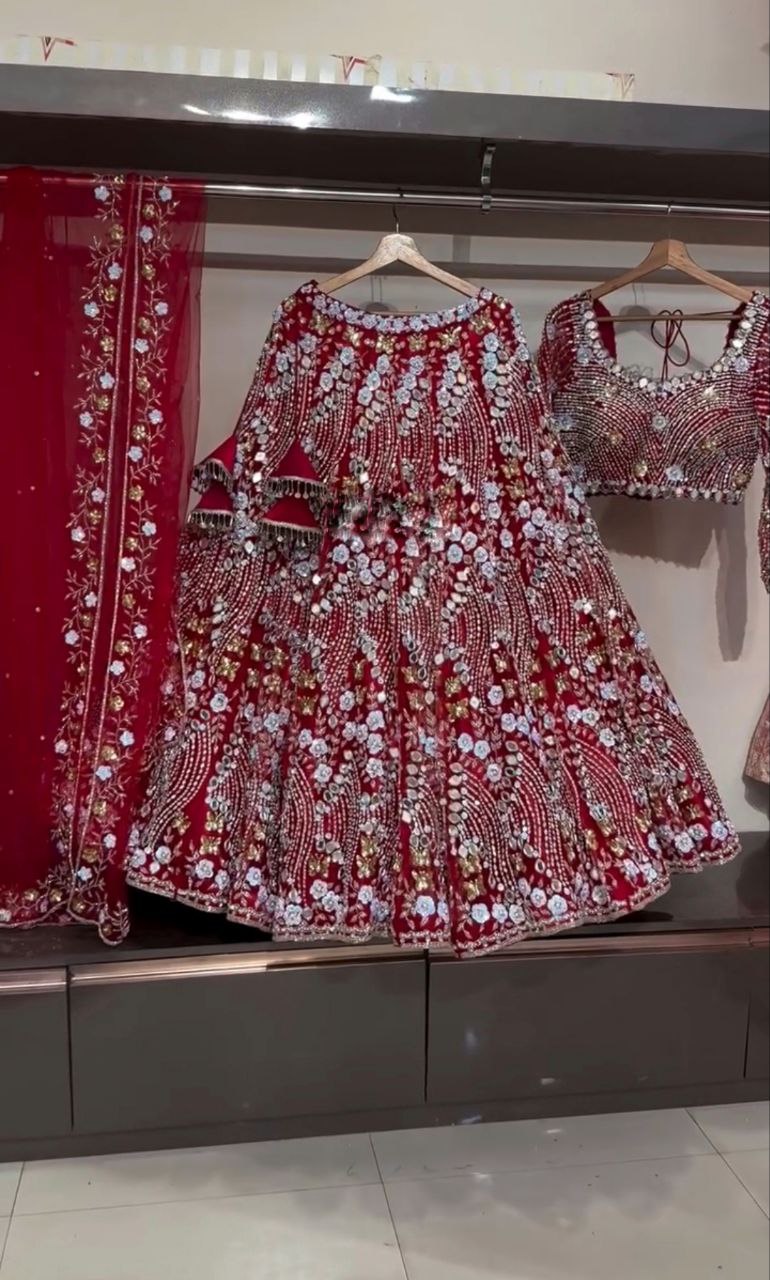 Party Wear Red Color Soft Net Embroidered Lehenga Choli