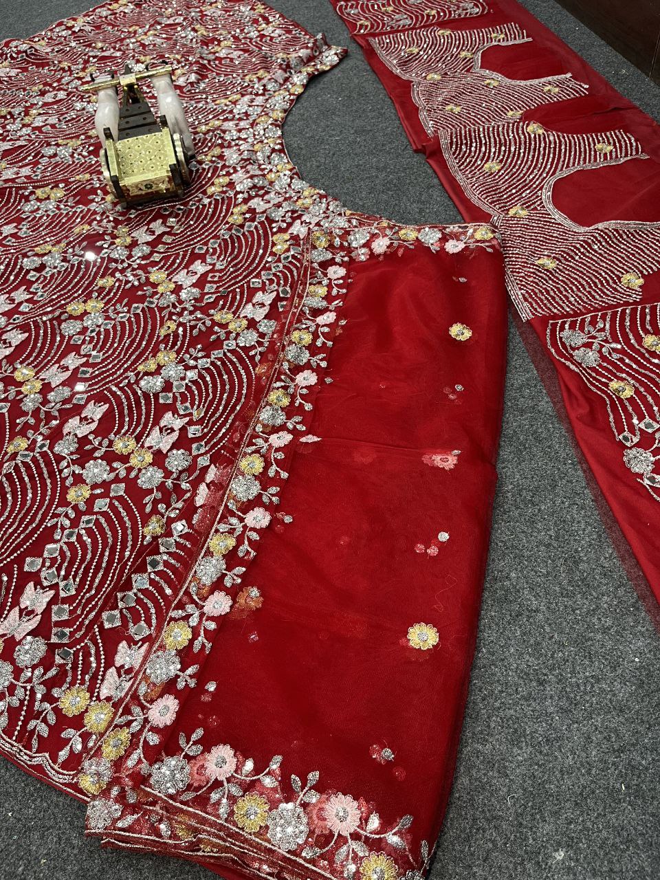 Party Wear Red Color Soft Net Embroidered Lehenga Choli