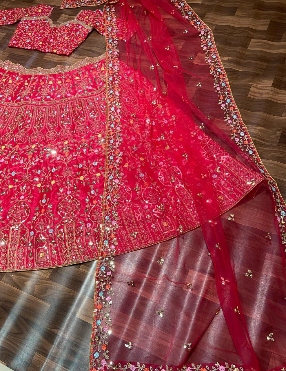 Rani Pink Color Satin Silk Embelish Lehenga Choli For Wedding Wear