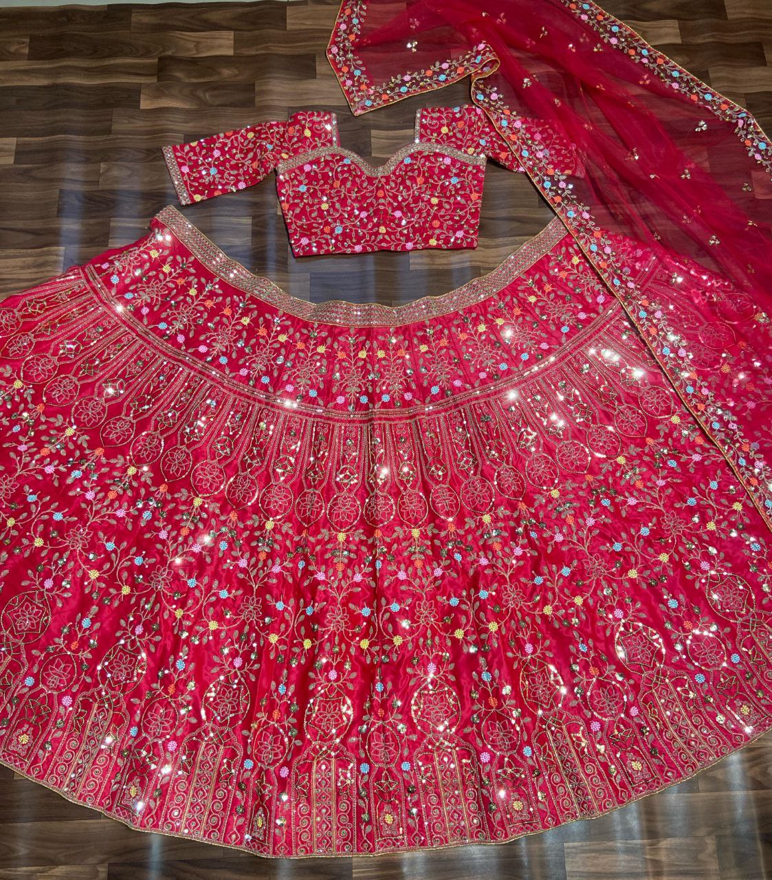 Rani Pink Color Satin Silk Embelish Lehenga Choli For Wedding Wear