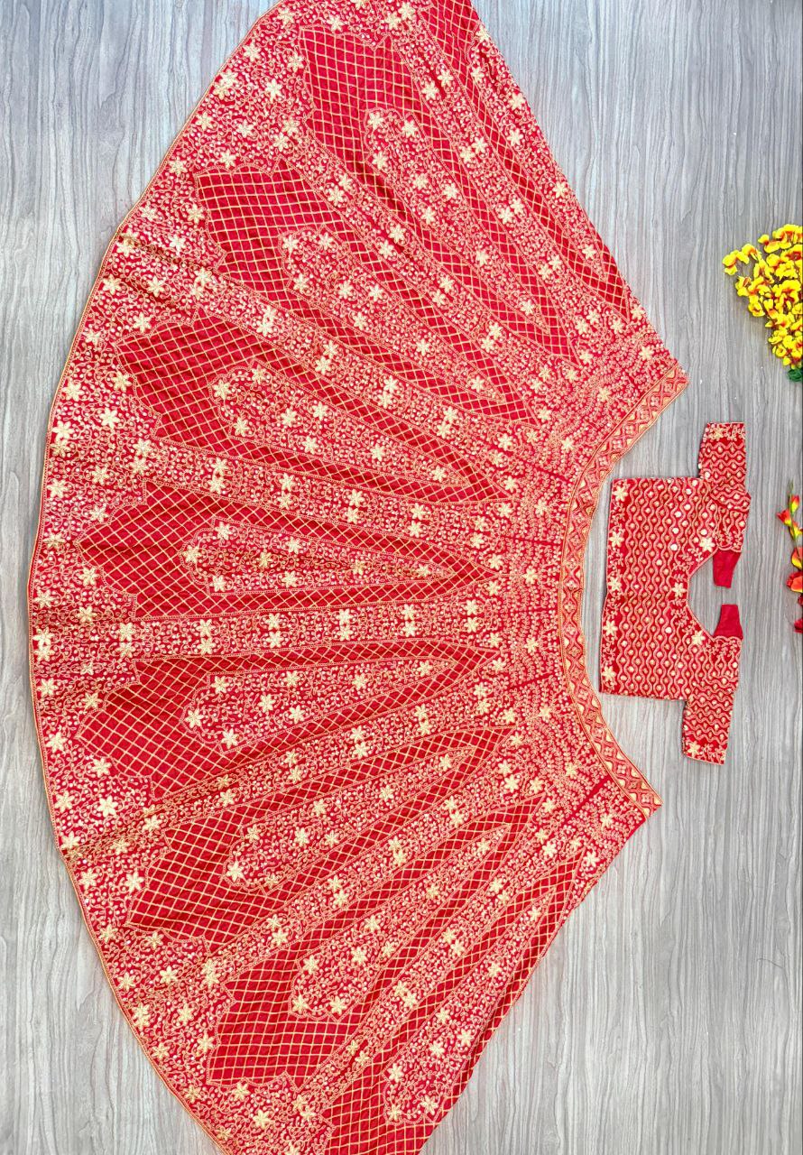 Wedding Wear Satin Silk Heavy Embroidered Lehenga Choli