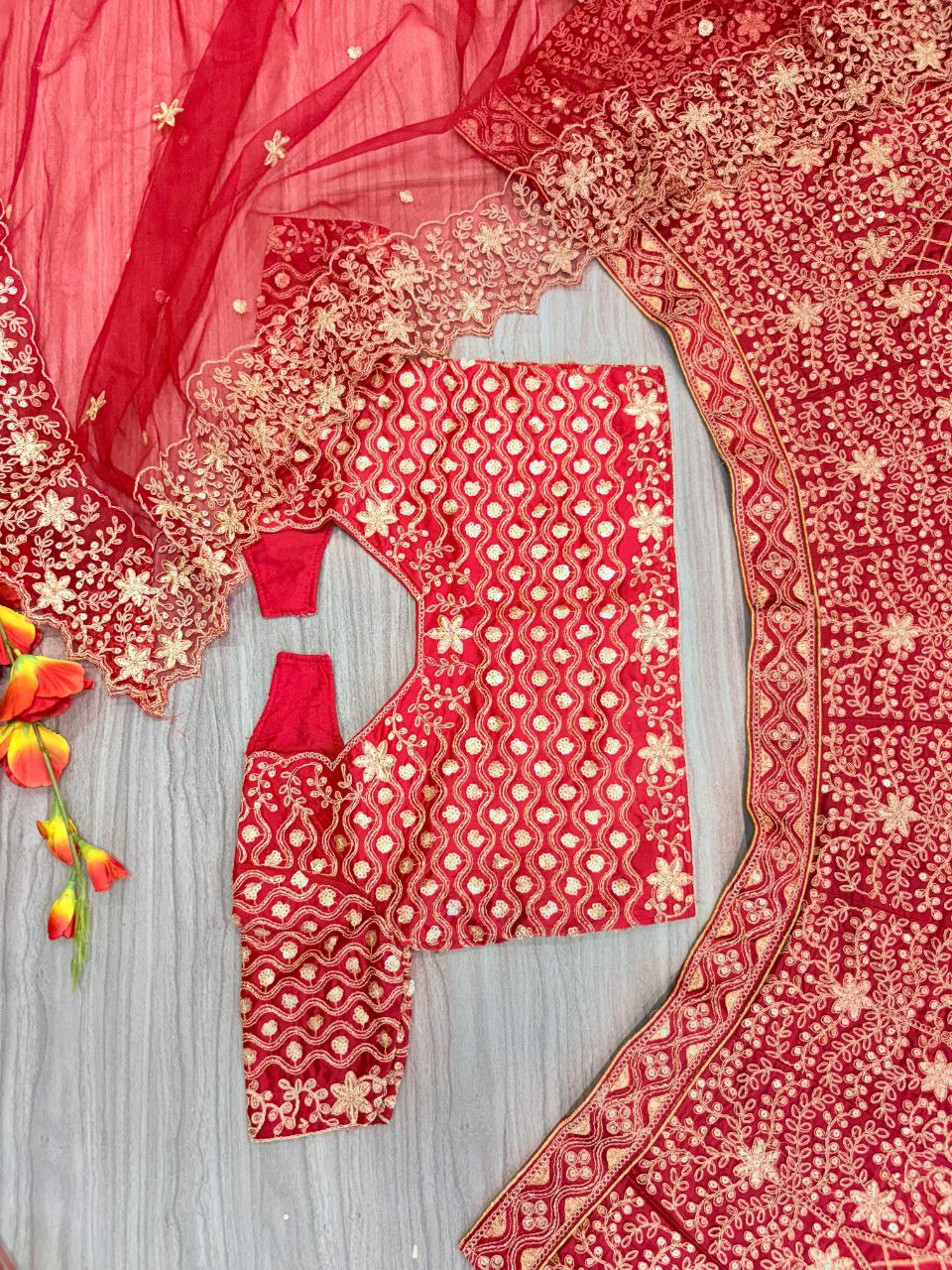 Wedding Wear Satin Silk Heavy Embroidered Lehenga Choli