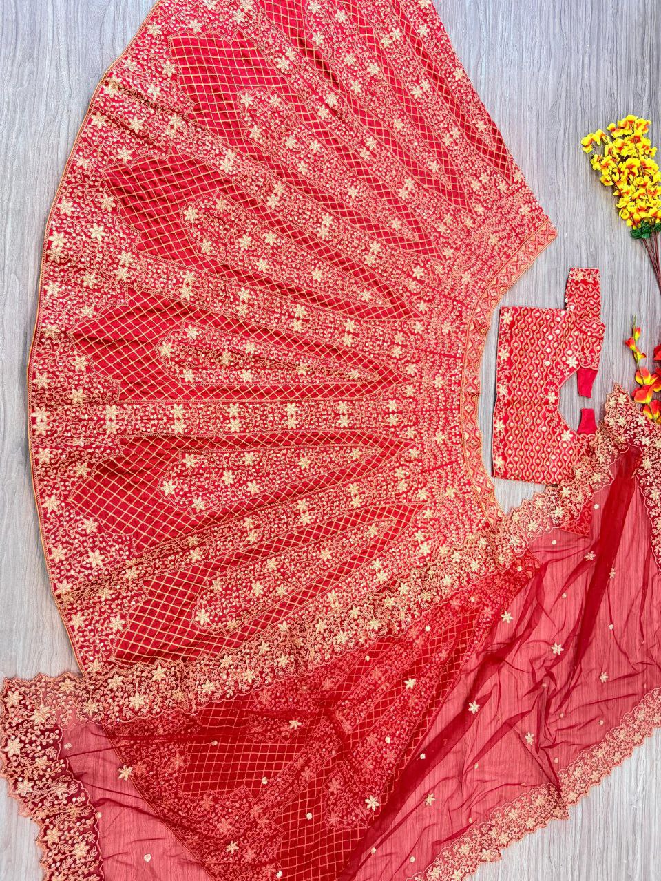 Wedding Wear Satin Silk Heavy Embroidered Lehenga Choli