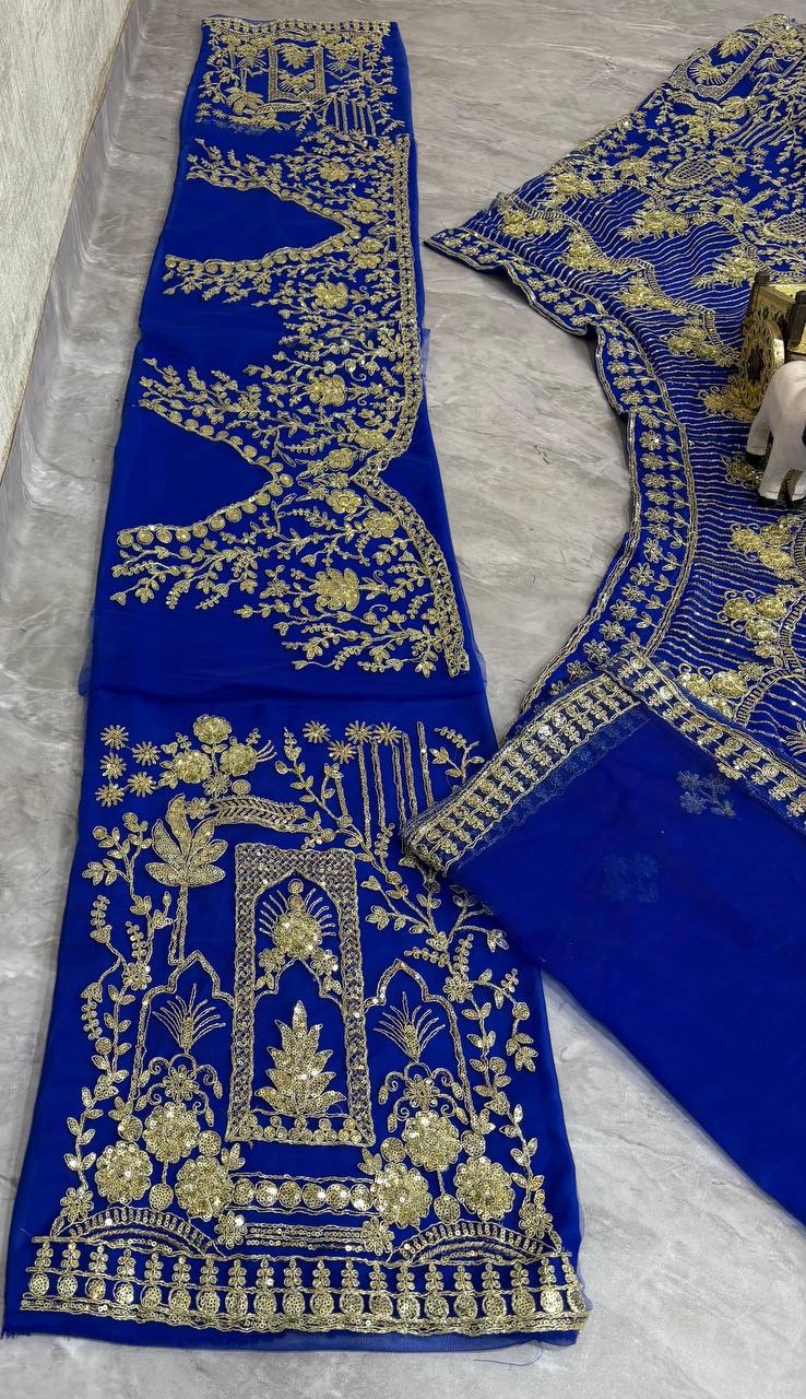 Blue Color Net Sequence Embroidered Party Wear Lehenga Choli