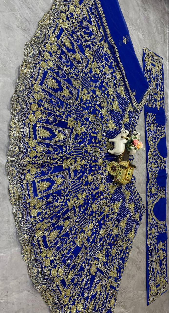 Blue Color Net Sequence Embroidered Party Wear Lehenga Choli