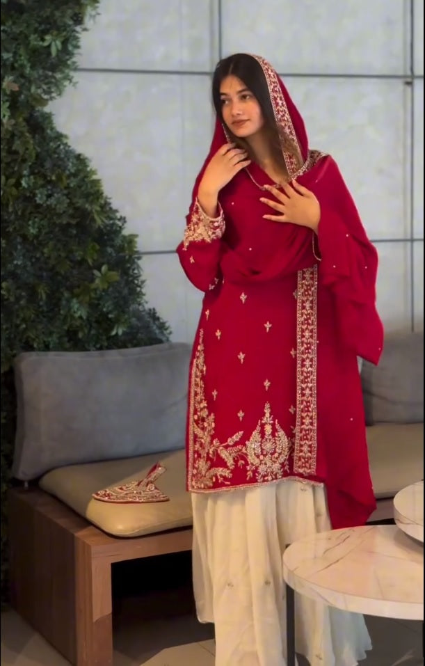 Party Wear Silk Coding Work Fully Stitched Plazo Suit Set