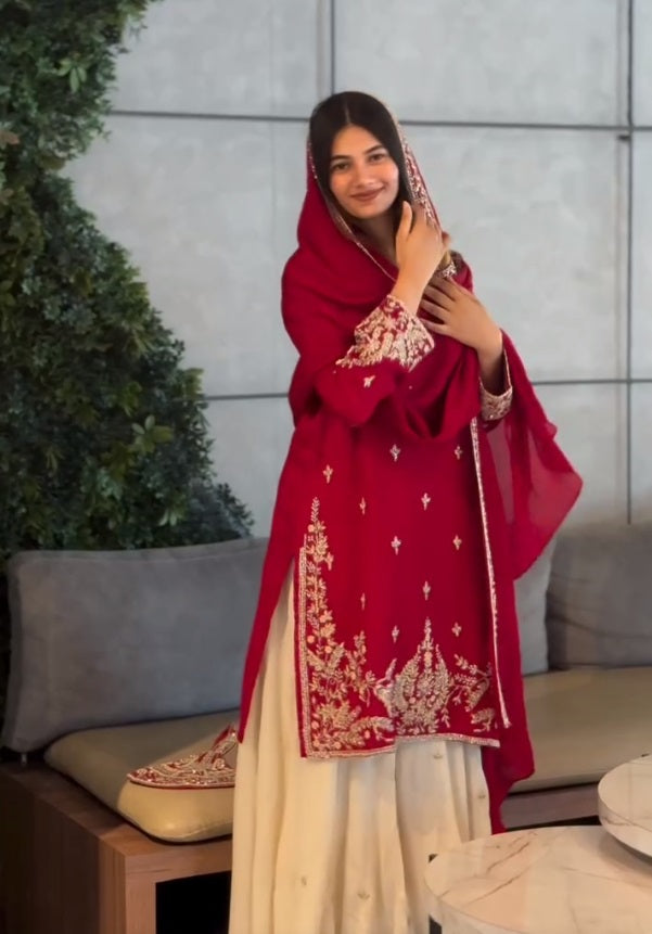 Party Wear Silk Coding Work Fully Stitched Plazo Suit Set