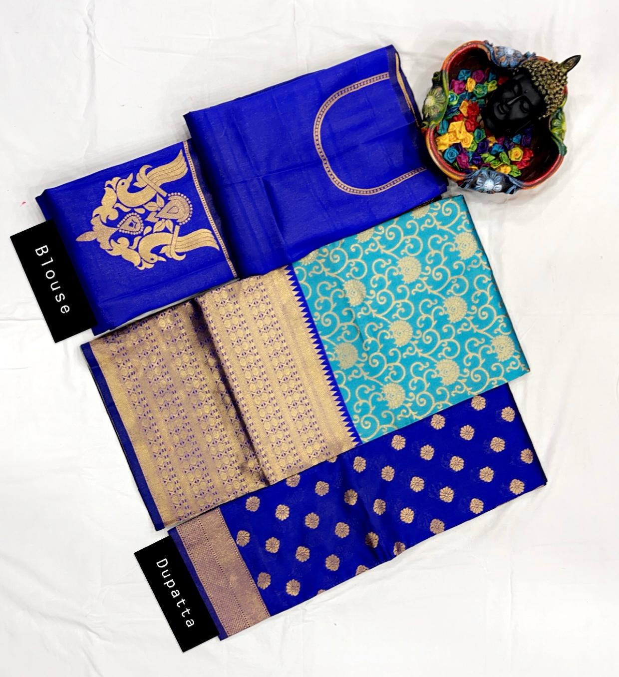 Skyblue Color Kanjivaram Silk Half Saree Lehenga For Girls