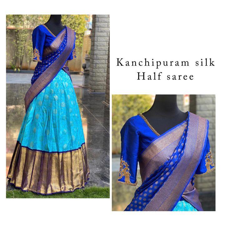 Skyblue Color Kanjivaram Silk Half Saree Lehenga For Girls
