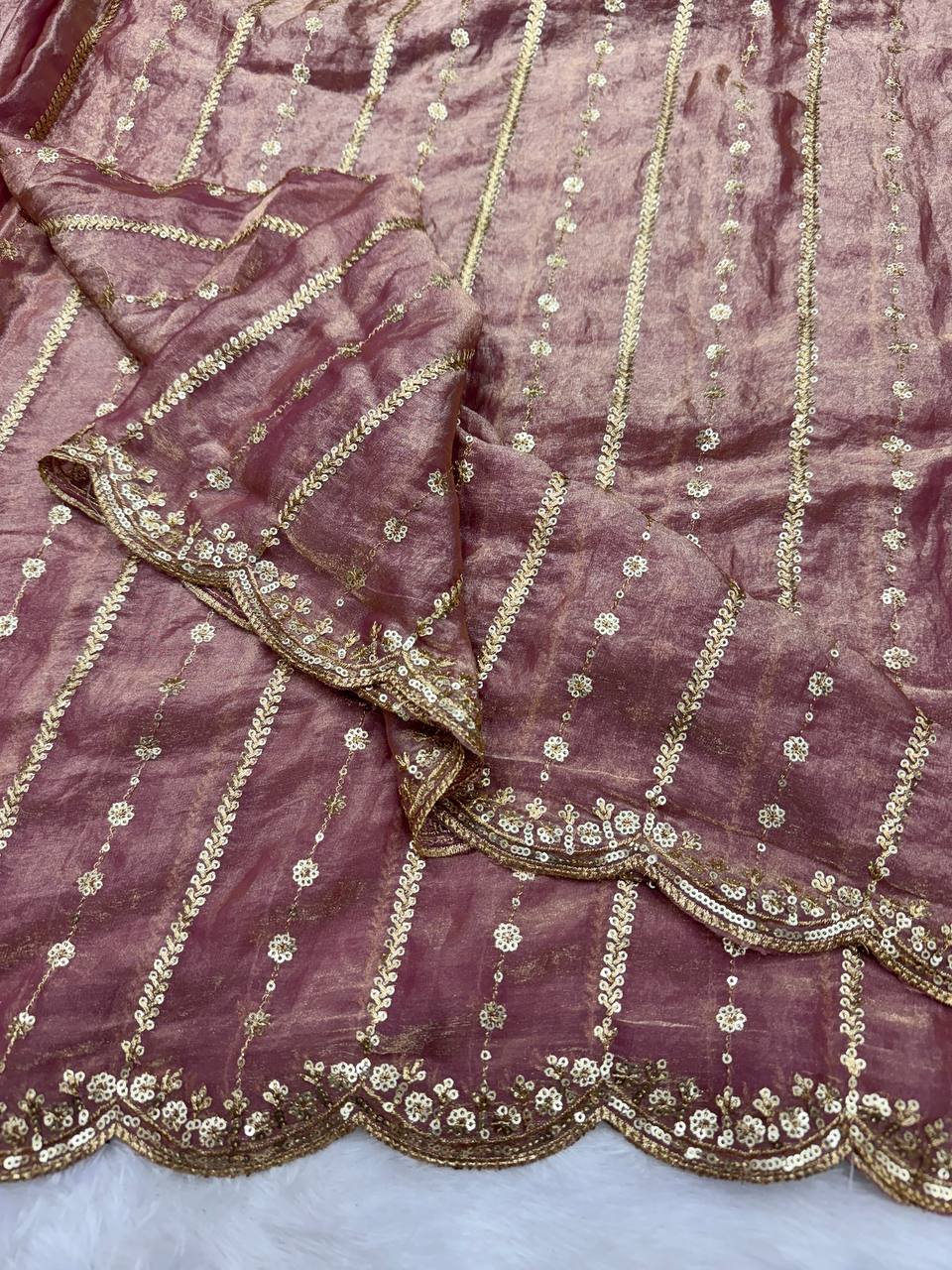 Wedding Wear Space Silk Sequence Work Saree Blouse