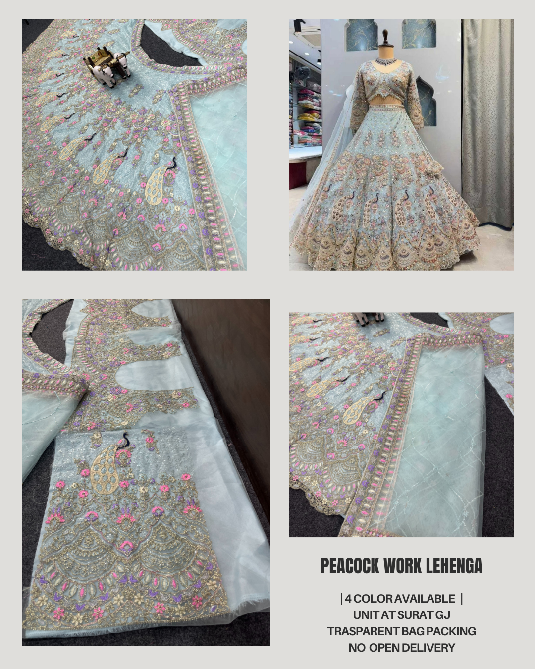 Sky Color Soft Net Coding Embroidered Work Peacock Design Lehenga Choli