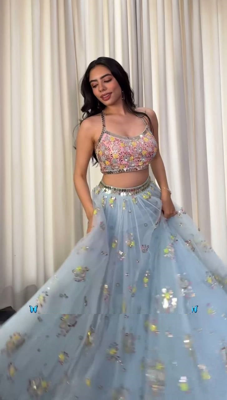 Designer Multi Colour Butterfly Net Fabric Sequence Work Lehenga Choli