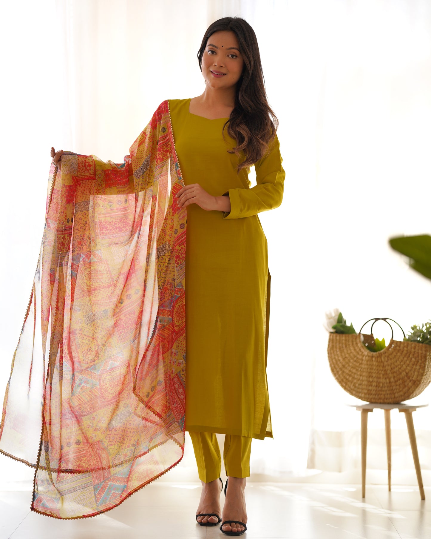 Summer Wear Cool Soft Viscose Fabric Straight Cut Kurta Pant Dupatta Set