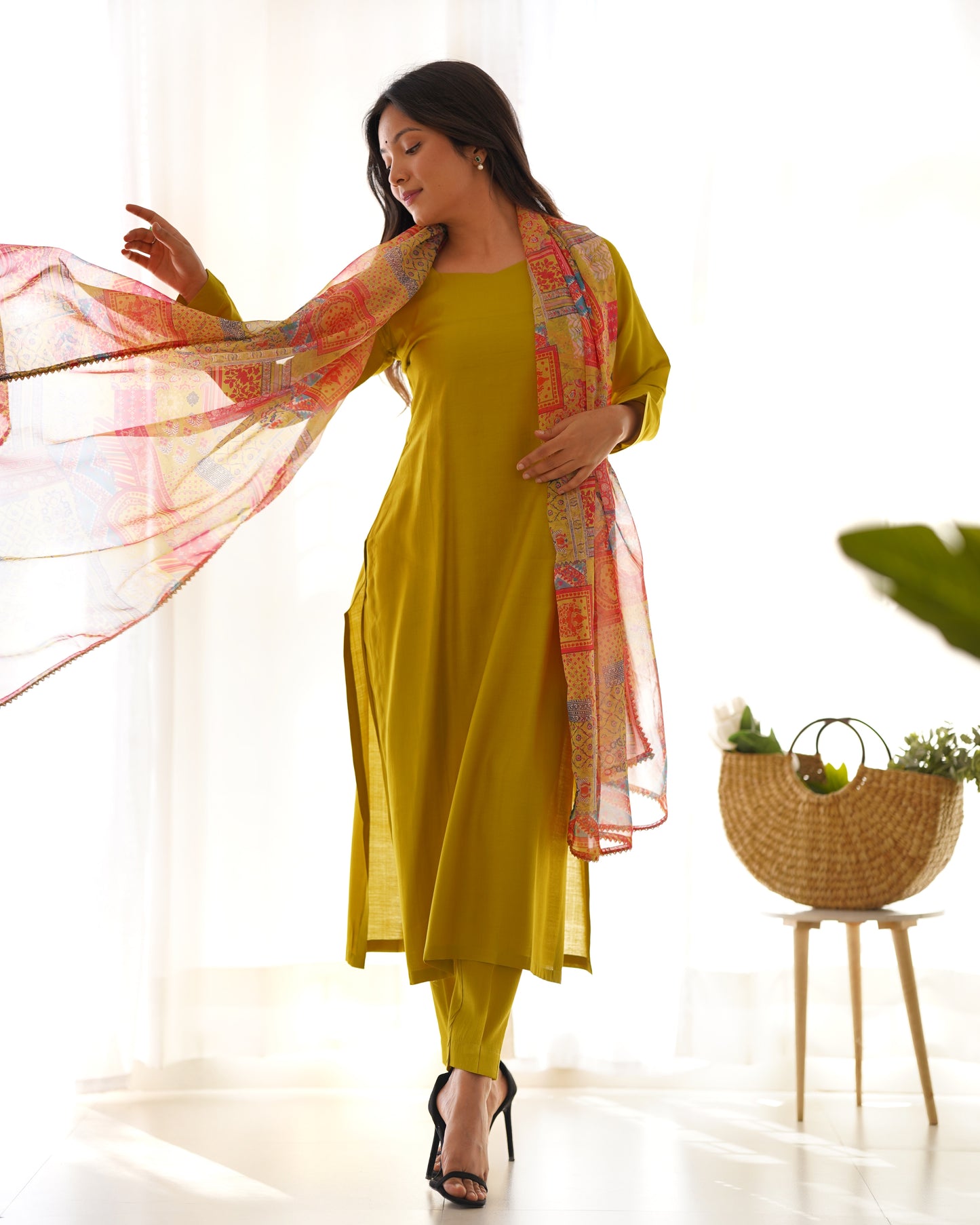 Summer Wear Cool Soft Viscose Fabric Straight Cut Kurta Pant Dupatta Set