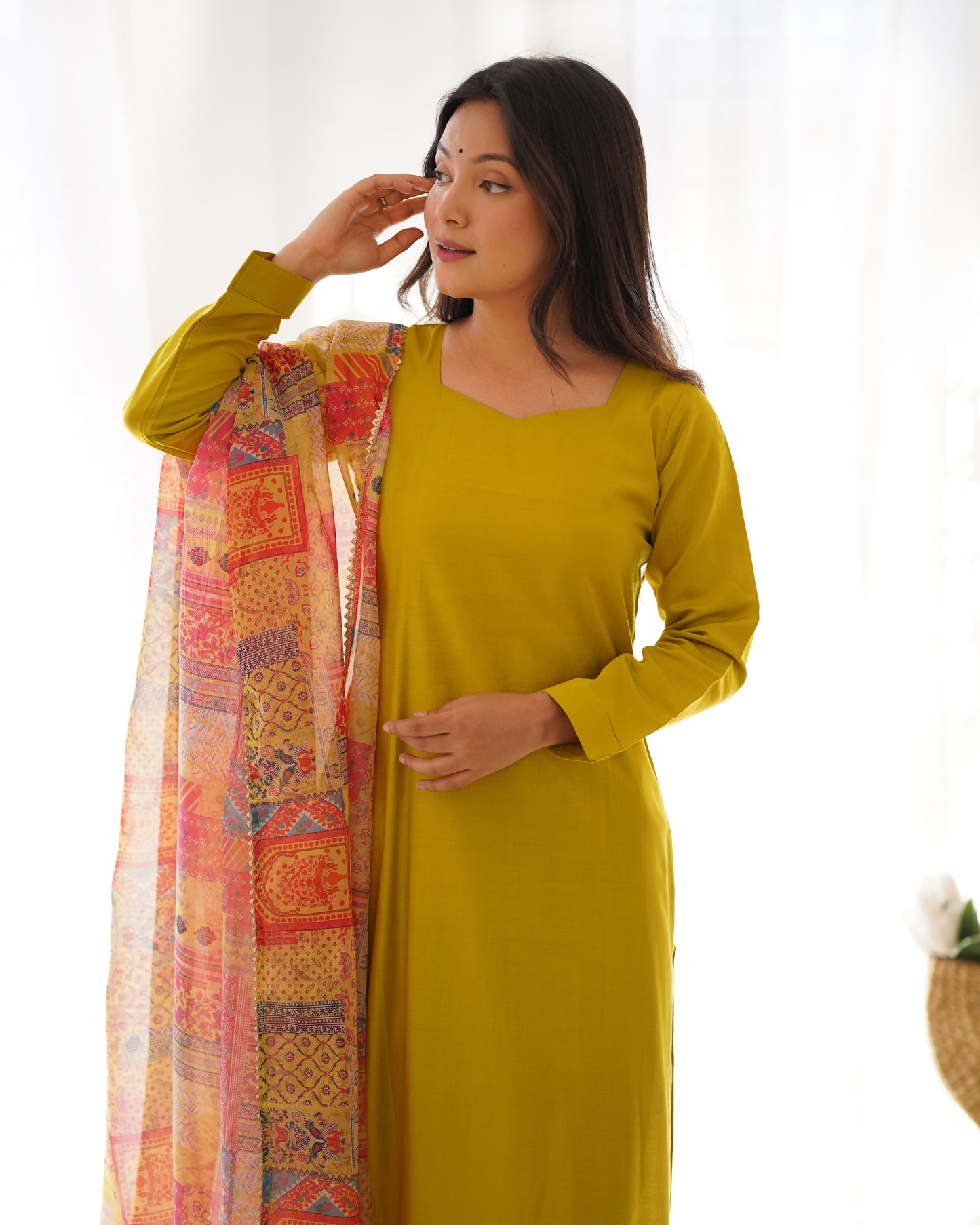 Summer Wear Cool Soft Viscose Fabric Straight Cut Kurta Pant Dupatta Set