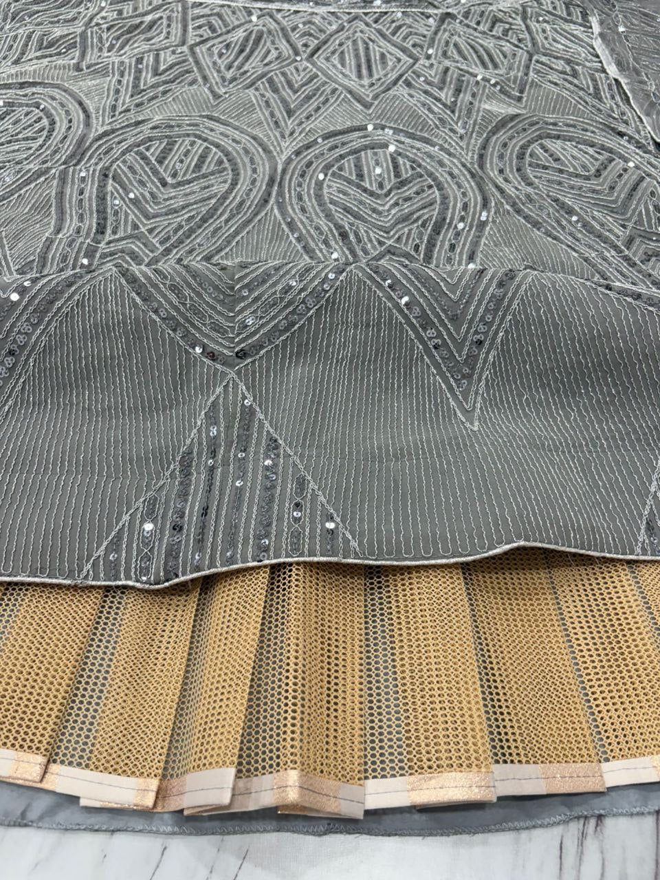 Steel Grey Georgette Heavy Sequence Work Long Lehenga Choli