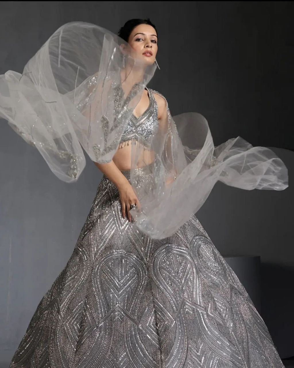 Steel Grey Georgette Heavy Sequence Work Long Lehenga Choli