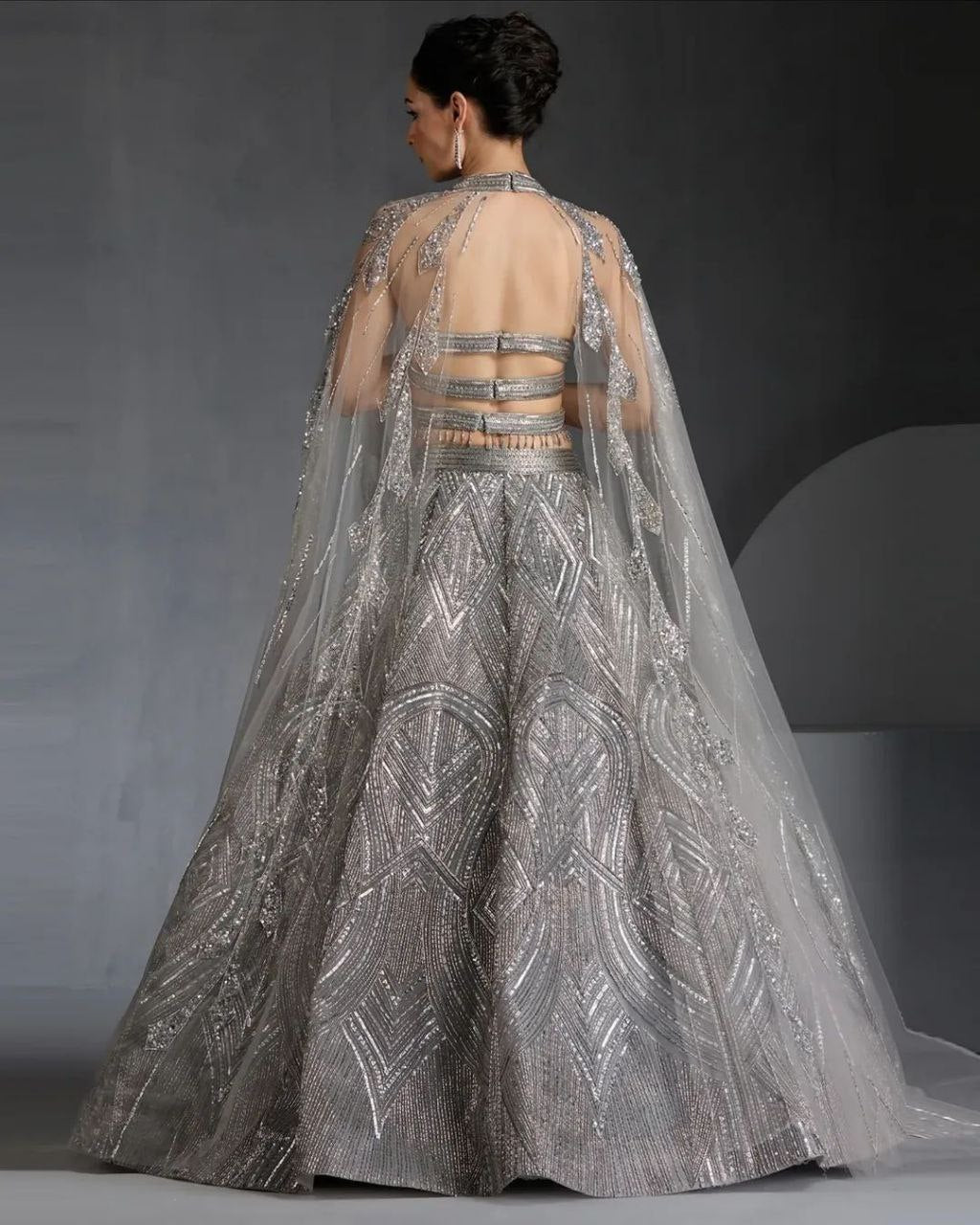Steel Grey Georgette Heavy Sequence Work Long Lehenga Choli