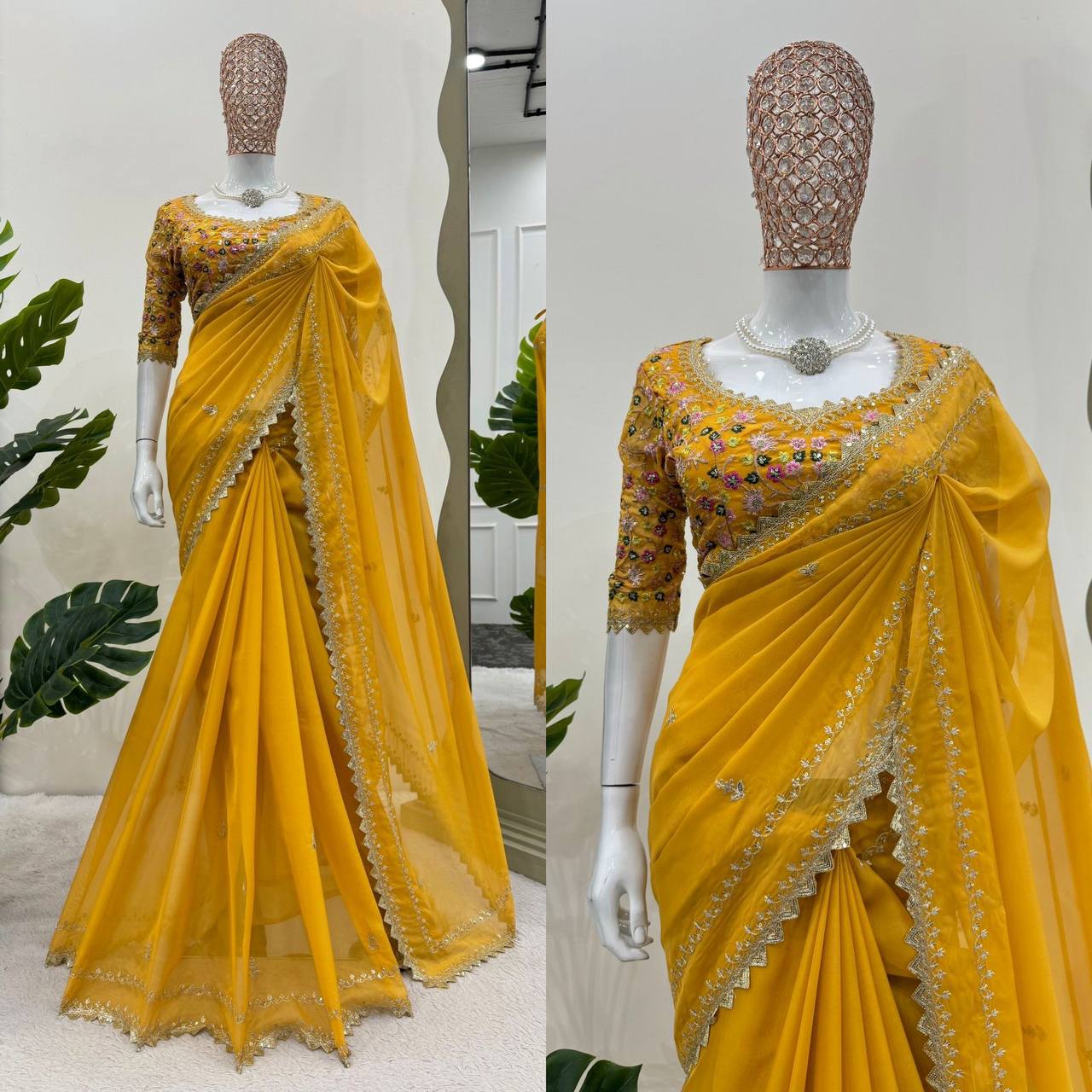 Party Wear Tibby Silk Sequence Work Fancy Blouse Saree