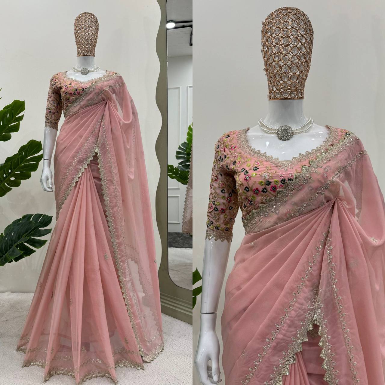 Party Wear Tibby Silk Sequence Work Fancy Blouse Saree