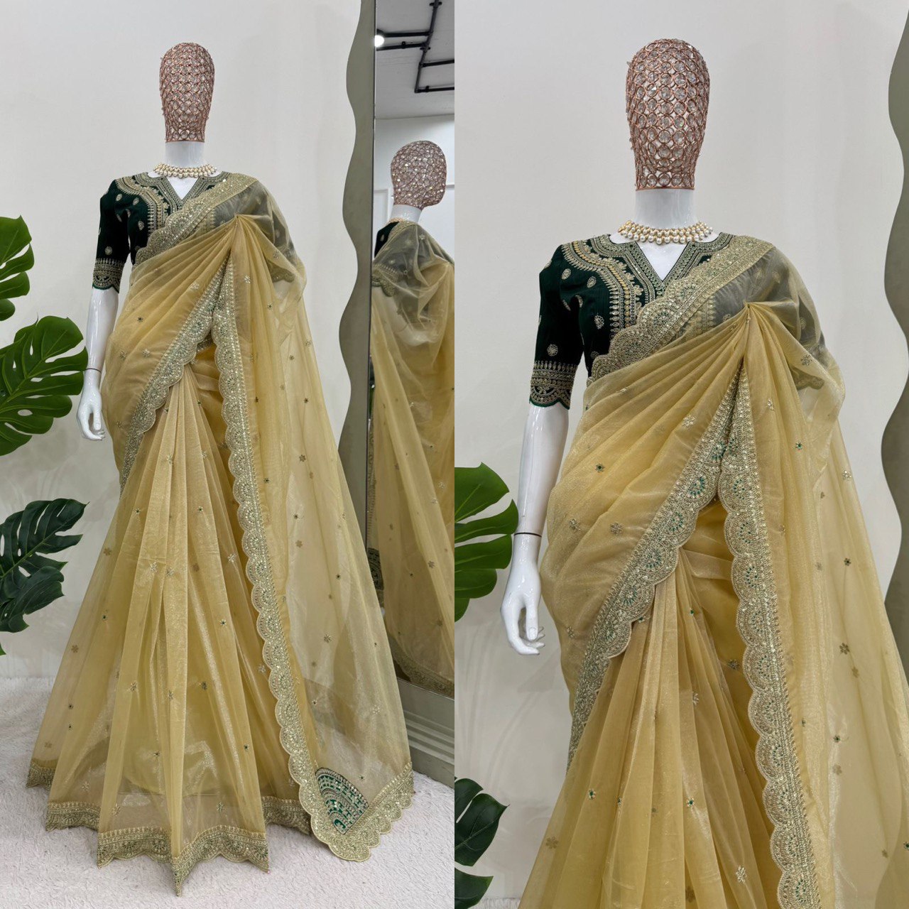 Party Wear Twill Net Embroidered Saree Blouse