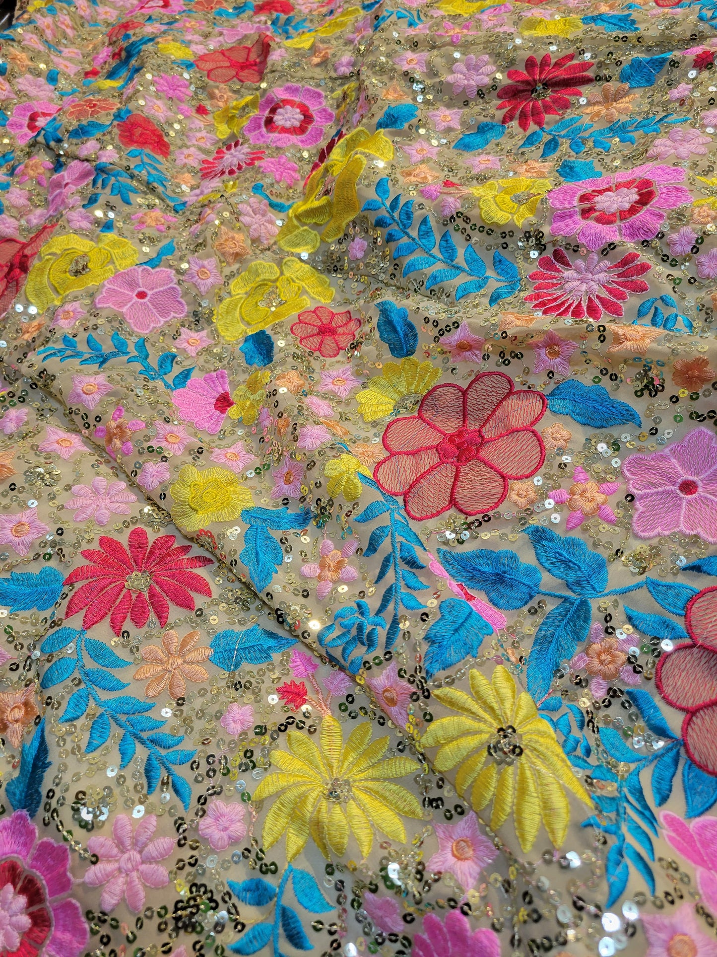 Colorful Floral Thread Embroidered Work Georgette Semi Stiched Lehenga Choli