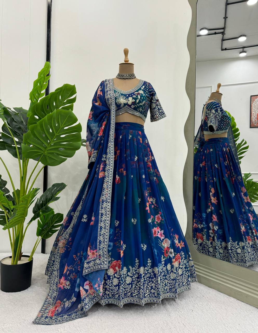 Wedding Wear Georgette Blue Color Lehenga Choli