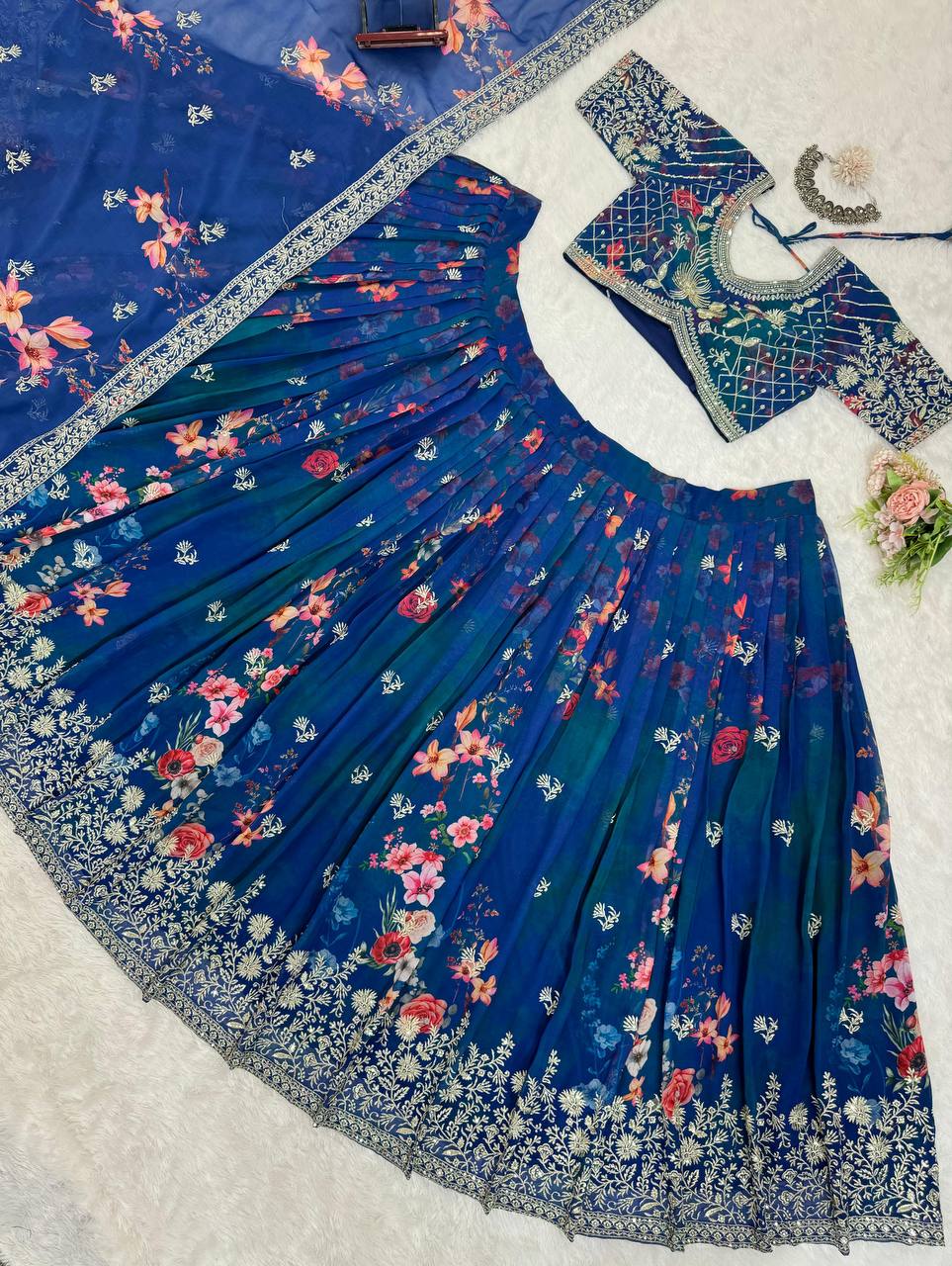Wedding Wear Georgette Blue Color Lehenga Choli