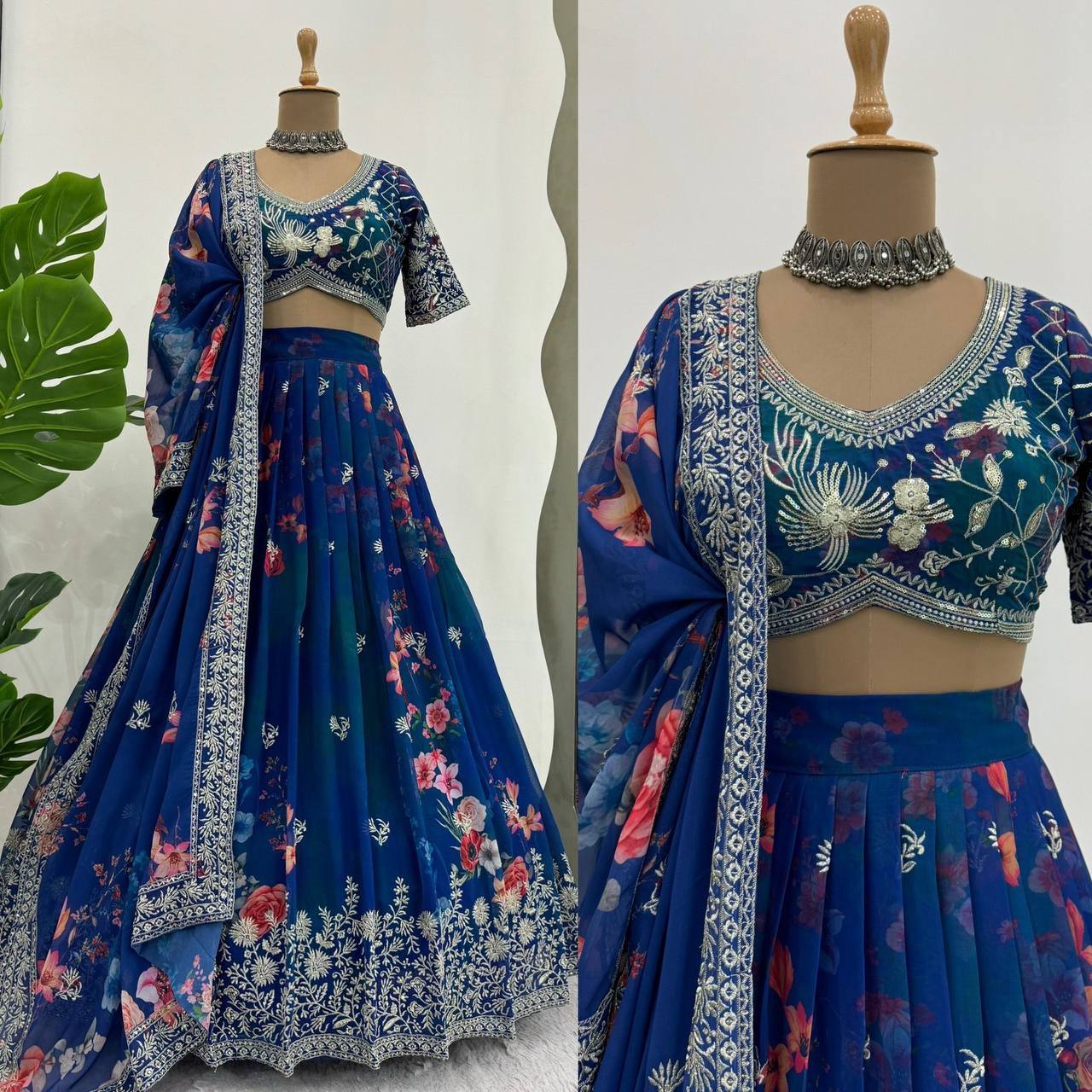 Wedding Wear Georgette Blue Color Lehenga Choli