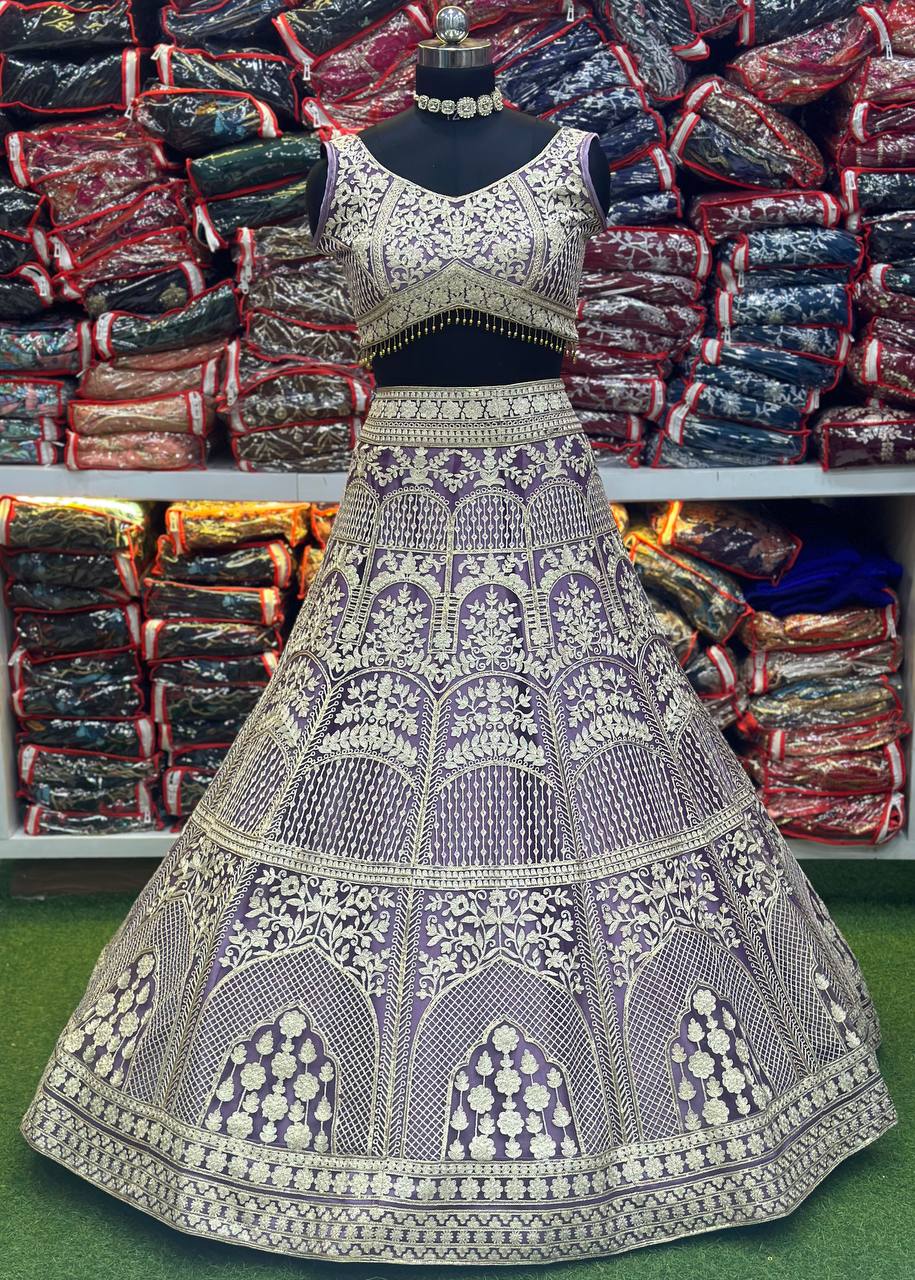 Light Purple Heavy Work Semi Stitched Lehenga Choli For Wedding