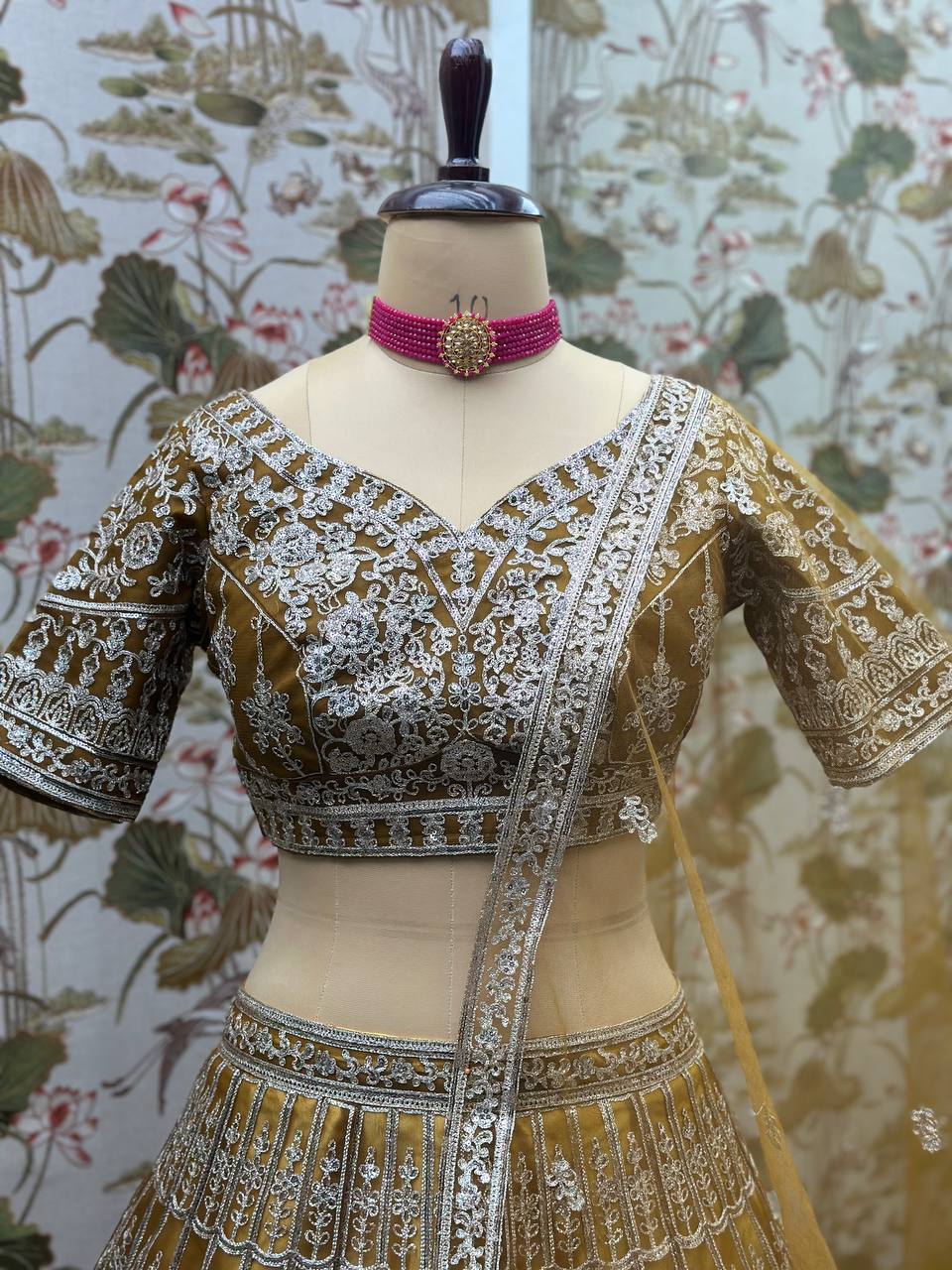 Rust Color Soft Net Dori Embroidered Work Lehenga Choli