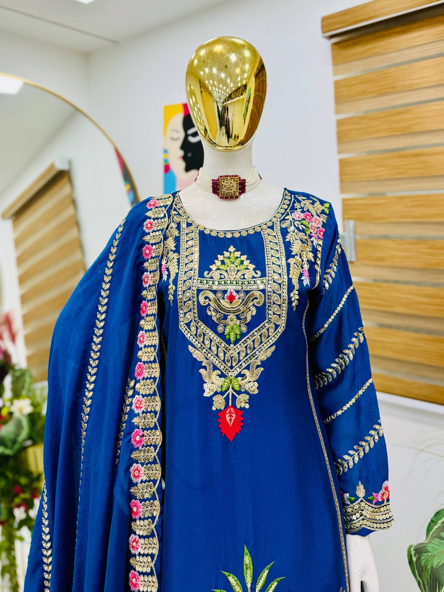 Wedding Wear Chinon Silk Embroidered Sharara Suit with Dupatta