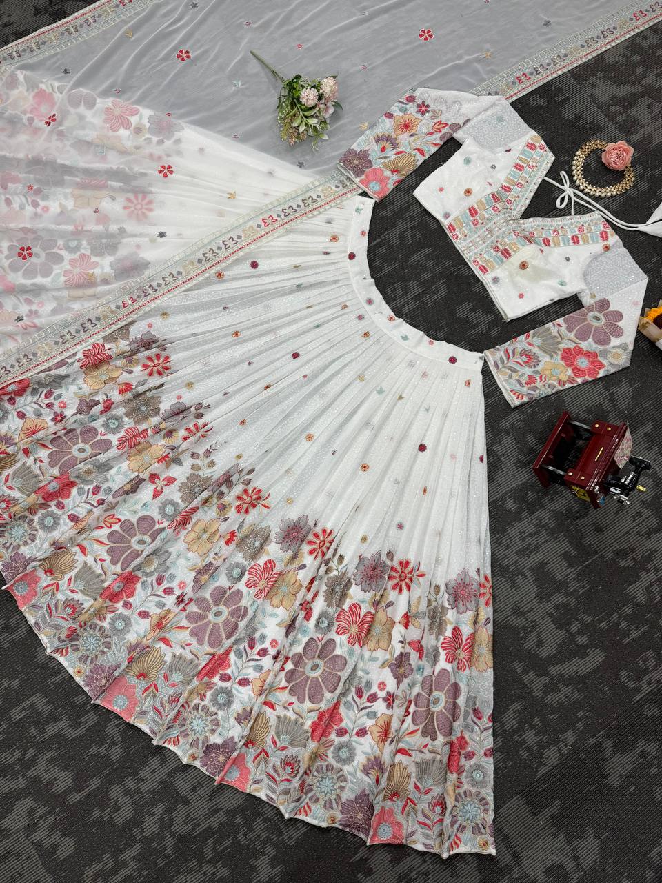 Gorgeous Black Colour Georgette Fabric Thread Work Wedding Wear Lehenga Choli