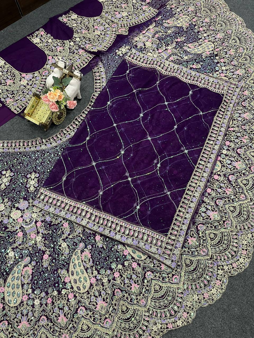 Wine Color Soft Net Heavy Embroidered Lehenga Choli