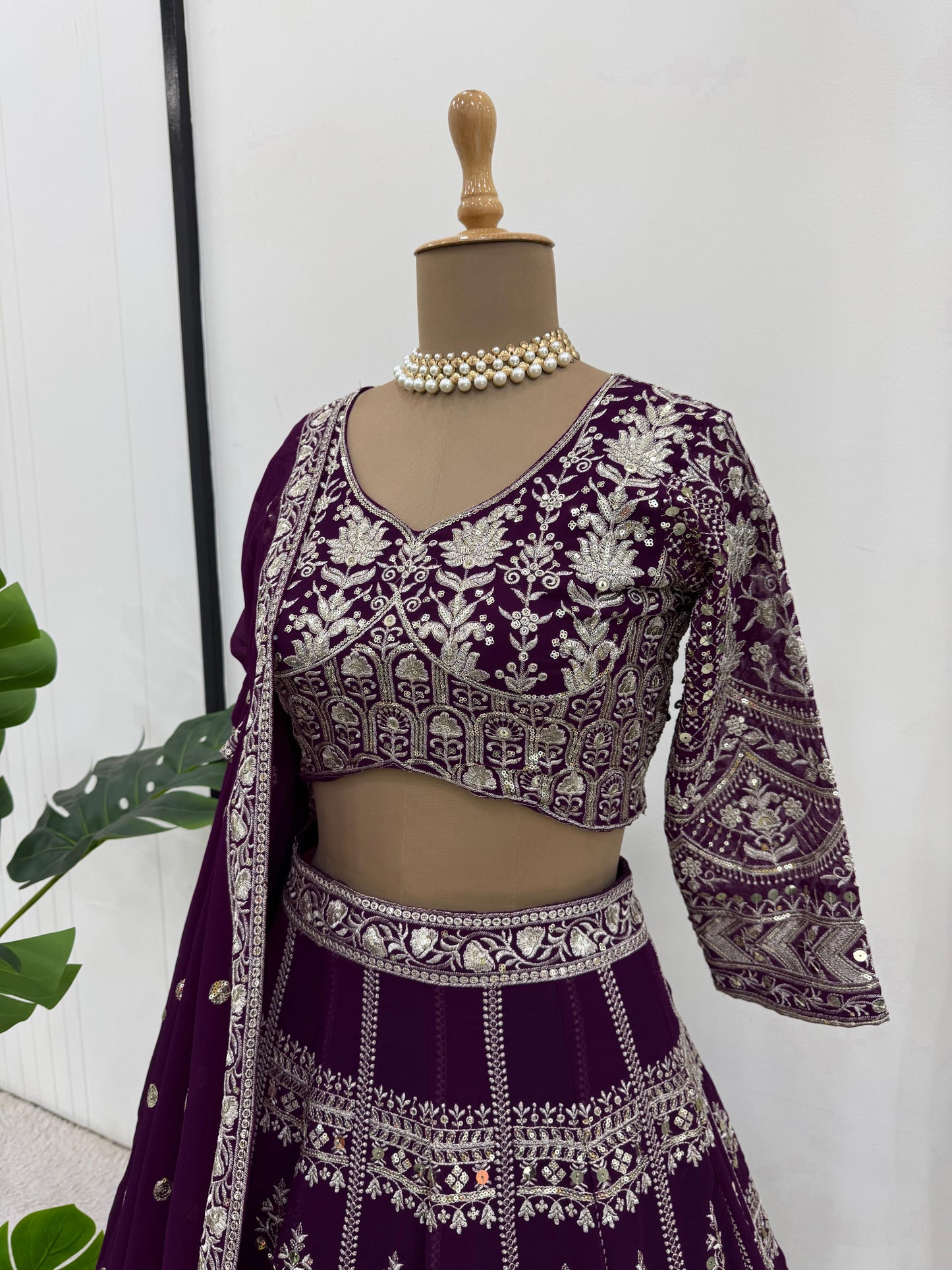 Wine Color Georgette Heavy Work Lehenga Choli For Any Function
