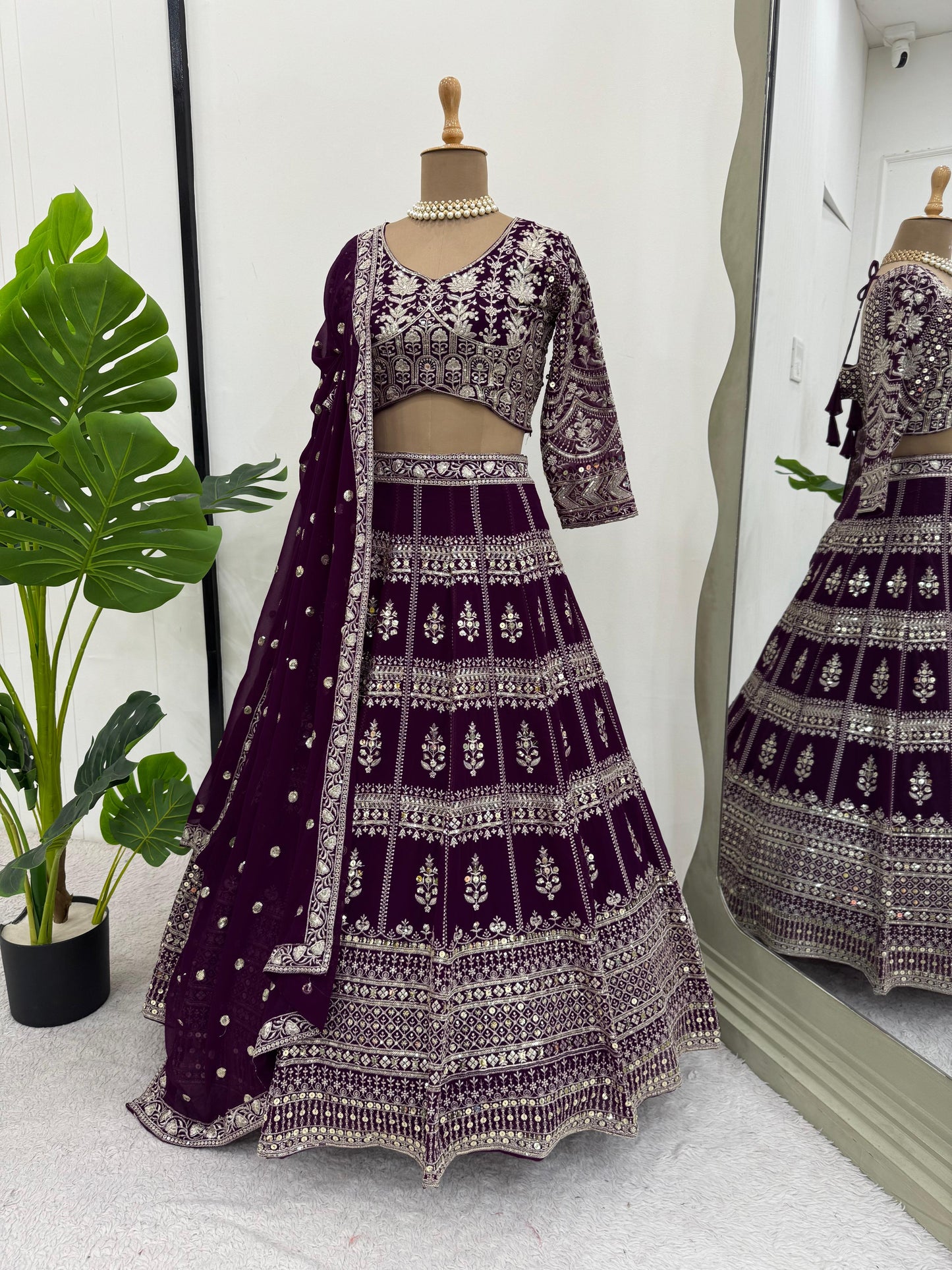 Wine Color Georgette Heavy Work Lehenga Choli For Any Function